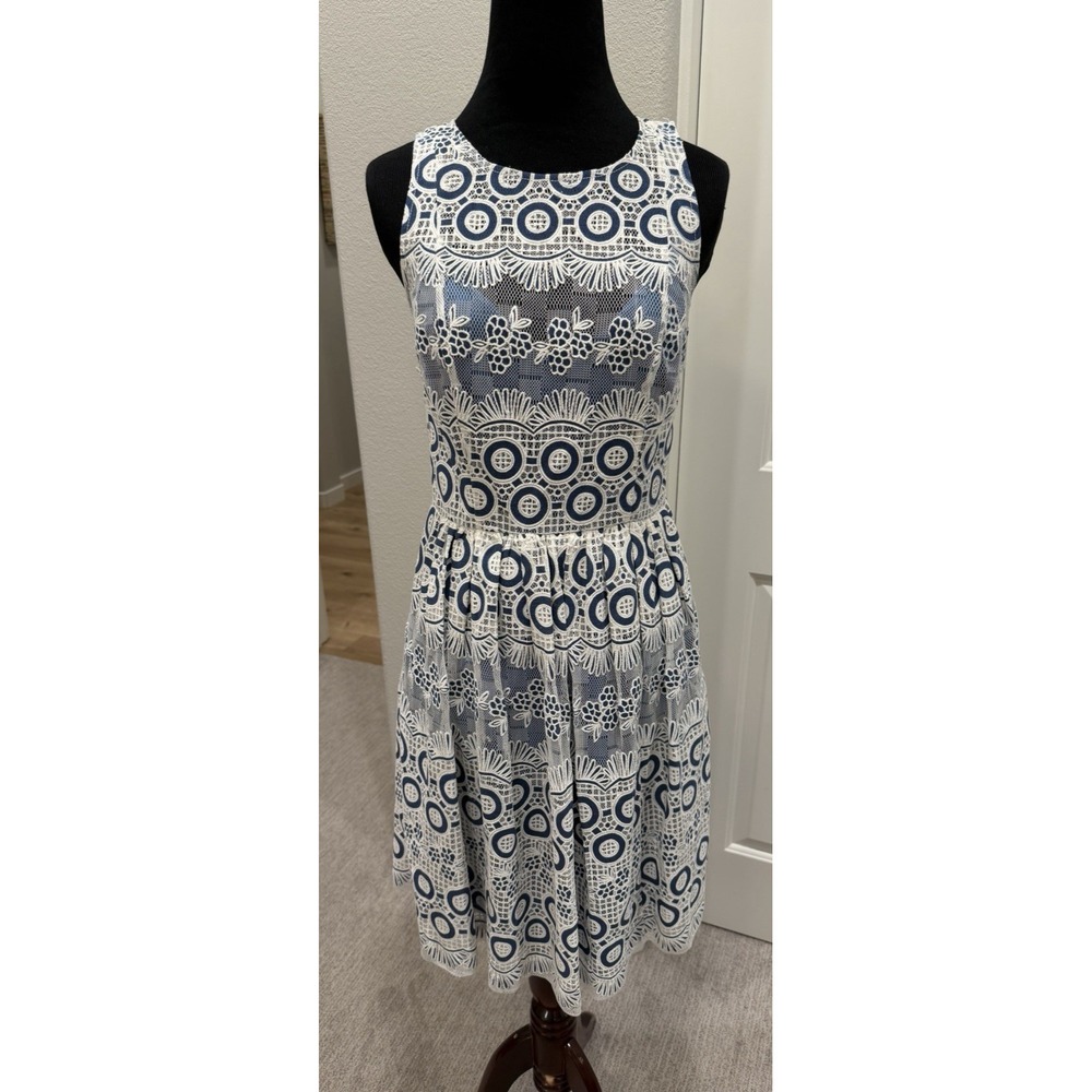 Plenty by Tracy Reese 'Stella' Blue/White Embroidered Open-Back Summer Dress 6
